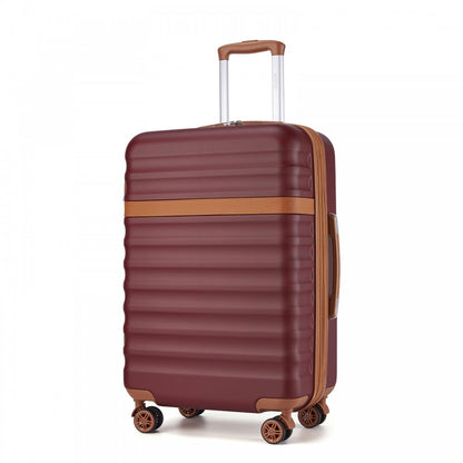 Kono KSK2484 Mid-Size Luggage in Burgundy and Tan (65x43.5x25cm) - Expandable Lightweight Hard Shell Suitcase with TSA Lock