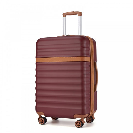 Kono KSK2484 Mid-Size Luggage in Burgundy and Tan (65x43.5x25cm) - Expandable Lightweight Hard Shell Suitcase with TSA Lock
