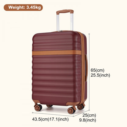 Kono KSK2484 Mid-Size Luggage in Burgundy and Tan (65x43.5x25cm) - Expandable Lightweight Hard Shell Suitcase with TSA Lock