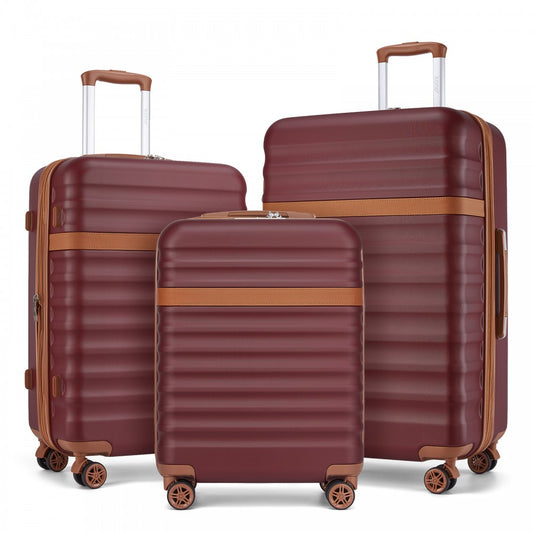 Kono KSK2484 3-Piece Luggage Set in Burgundy and Tan - Expandable Lightweight Hard Shell Suitcase with TSA Lock