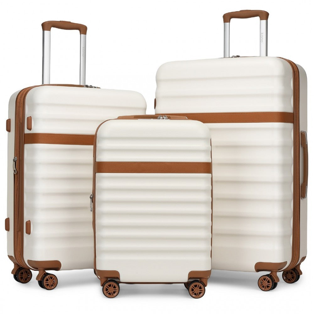 Kono KSK2484 3-Piece Luggage Set in Cream and Tan - Expandable Lightweight Hard Shell Suitcase with TSA Lock