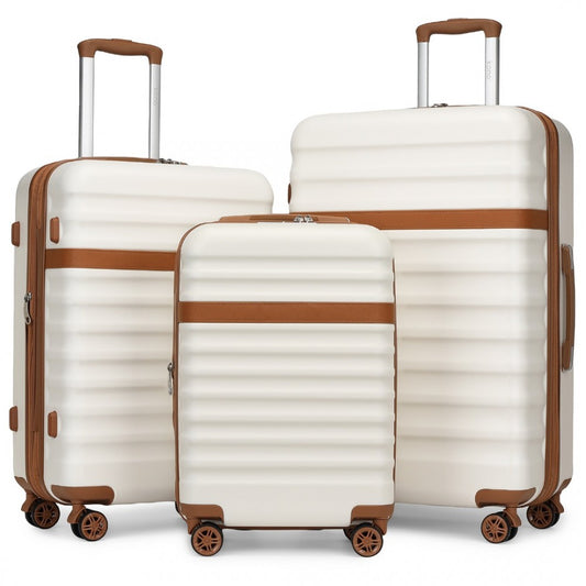 Kono KSK2484 3-Piece Luggage Set in Cream and Tan - Expandable Lightweight Hard Shell Suitcase with TSA Lock