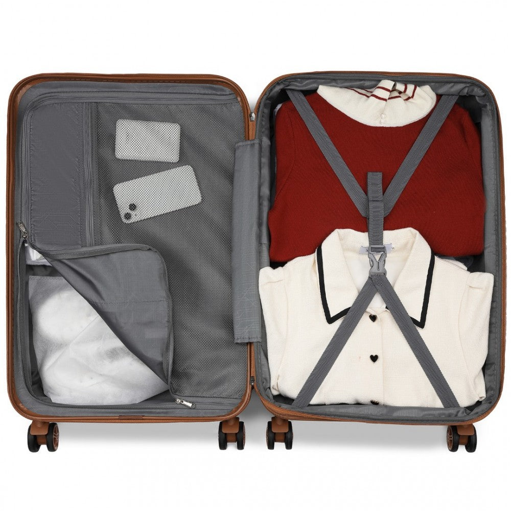 Kono KSK2484 3-Piece Luggage Set in Cream and Tan - Expandable Lightweight Hard Shell Suitcase with TSA Lock