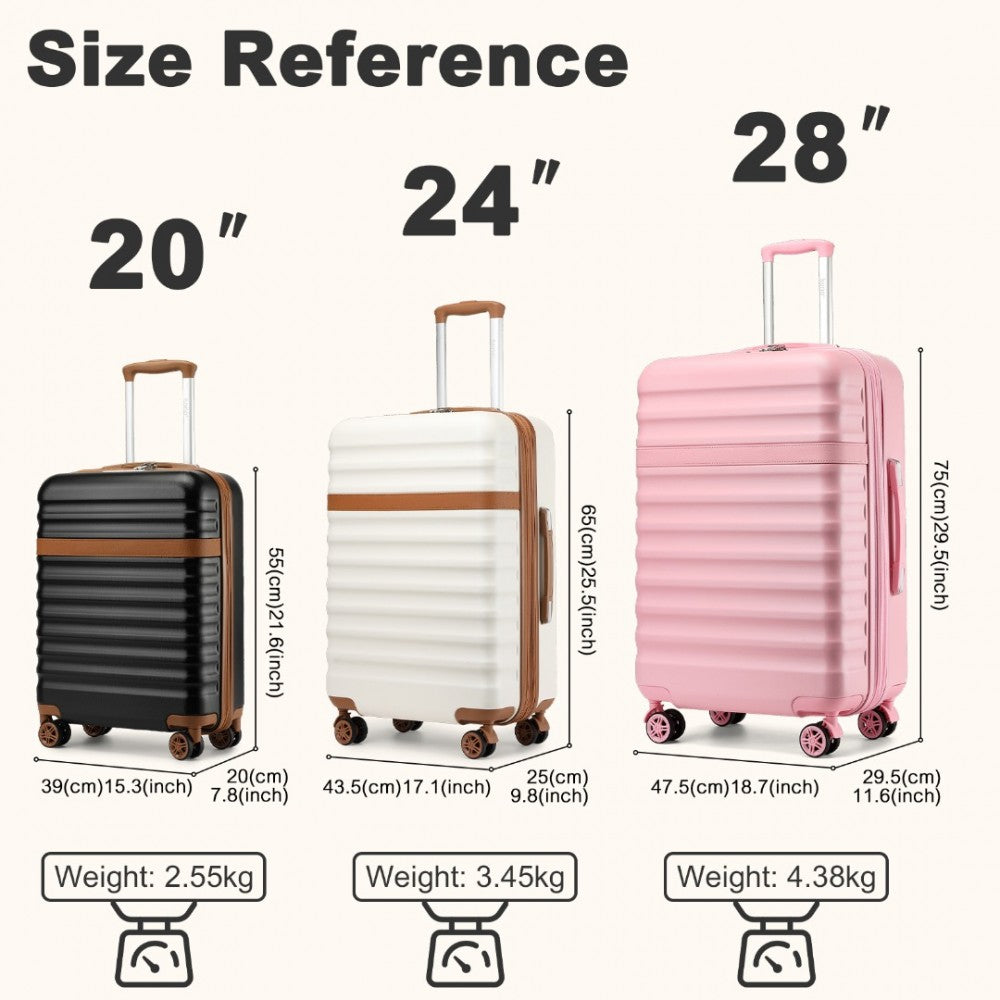 Kono KSK2484 3-Piece Luggage Set in Cream and Tan - Expandable Lightweight Hard Shell Suitcase with TSA Lock