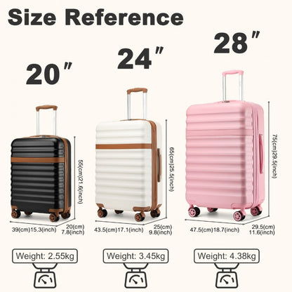 Kono KSK2484 3-Piece Luggage Set in Cream and Tan - Expandable Lightweight Hard Shell Suitcase with TSA Lock