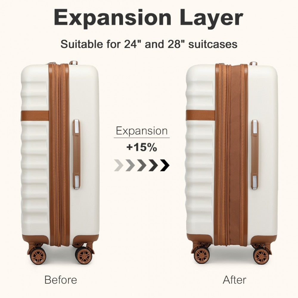 Kono KSK2484 3-Piece Luggage Set in Cream and Tan - Expandable Lightweight Hard Shell Suitcase with TSA Lock