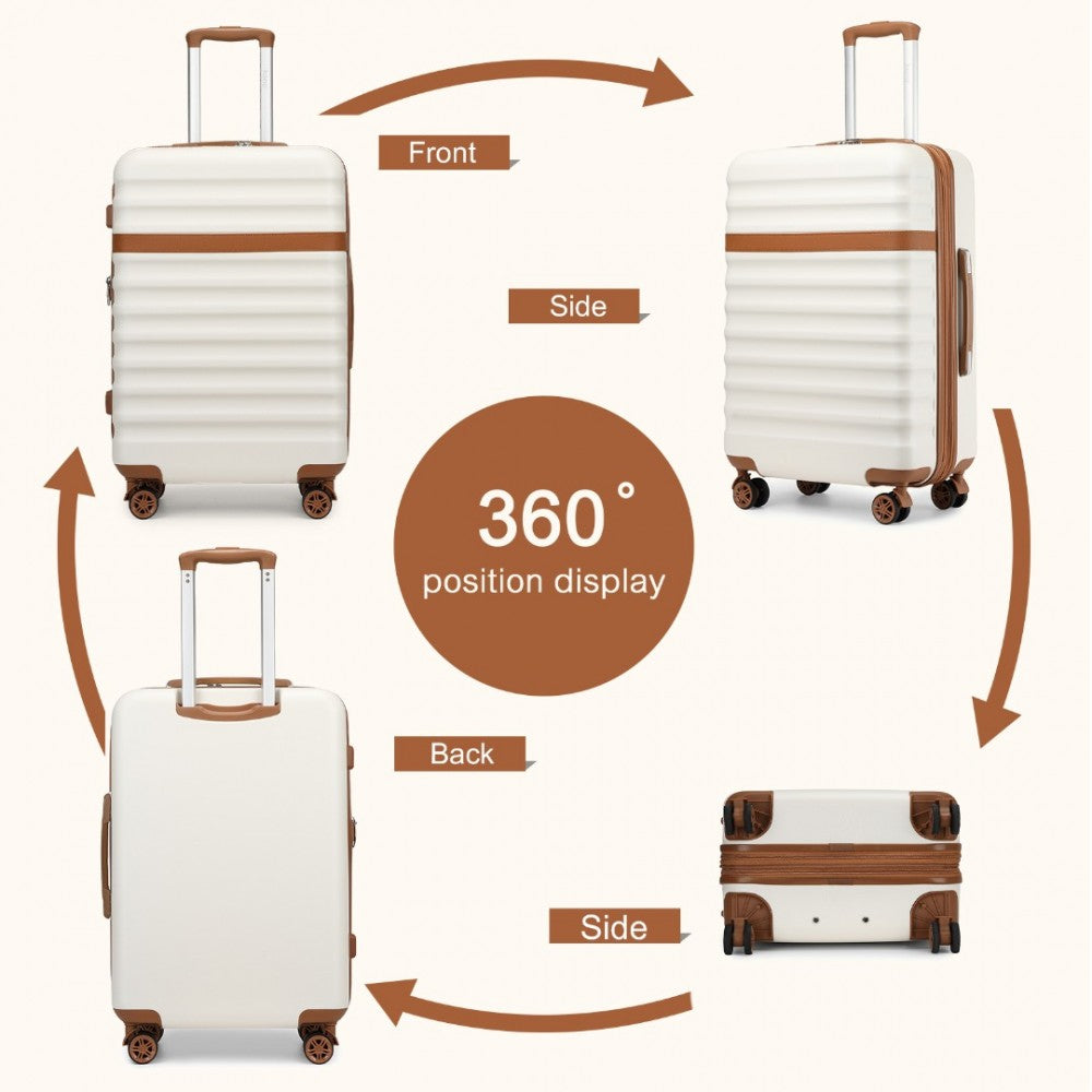 Kono KSK2484 3-Piece Luggage Set in Cream and Tan - Expandable Lightweight Hard Shell Suitcase with TSA Lock