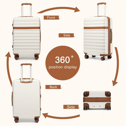 Kono KSK2484 3-Piece Luggage Set in Cream and Tan - Expandable Lightweight Hard Shell Suitcase with TSA Lock