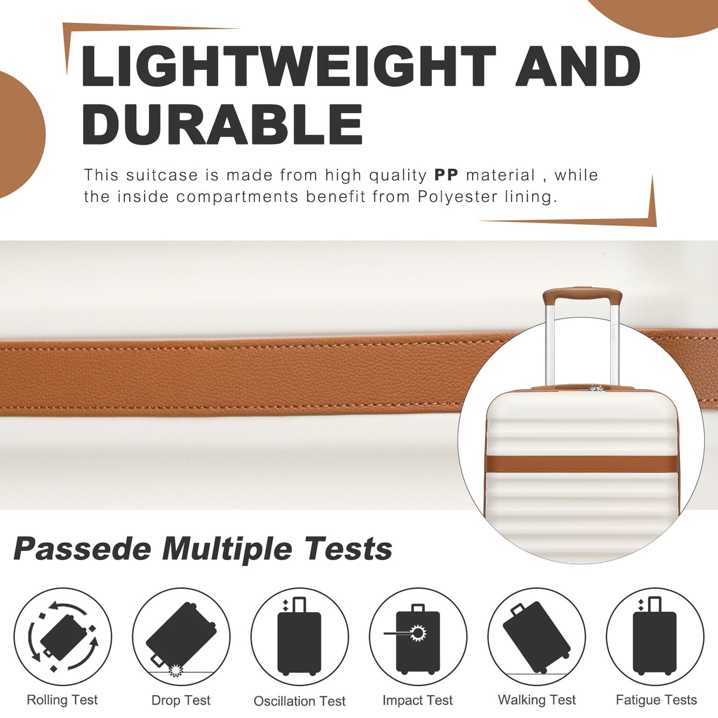 Kono KSK2484 Extra Large Luggage in Cream and Tan (86x58.5x34cm) - Hard Shell Suitcase with TSA Lock