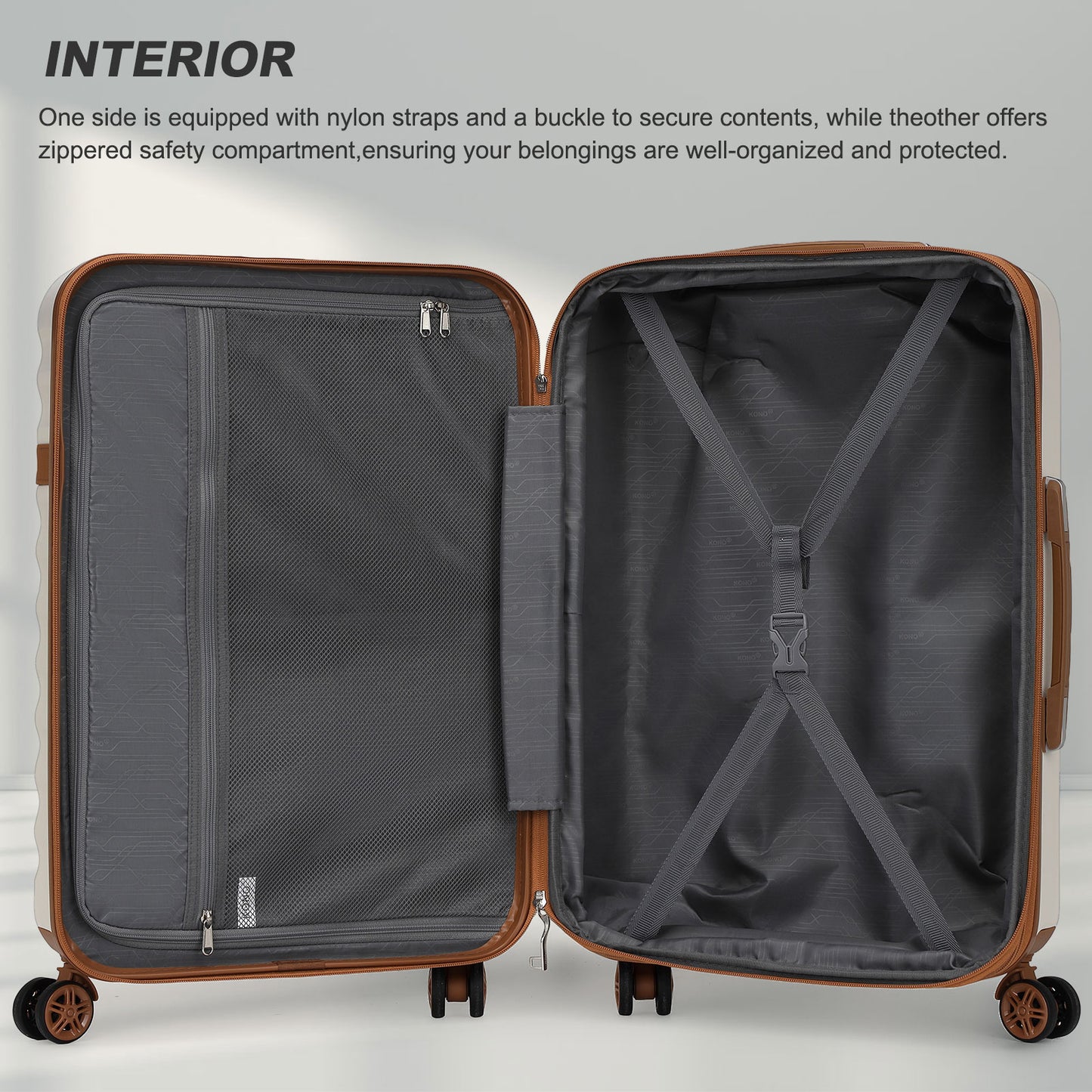 Kono KSK2484 Extra Large Luggage in Cream and Tan (86x58.5x34cm) - Hard Shell Suitcase with TSA Lock