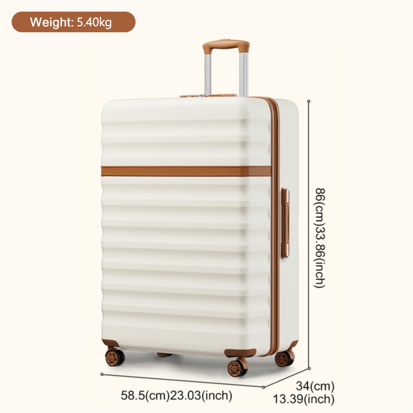 Kono KSK2484 Extra Large Luggage in Cream and Tan (86x58.5x34cm) - Hard Shell Suitcase with TSA Lock