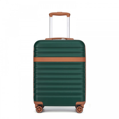 Kono KSK2484 Cabin Luggage in Green and Tan (55x39x20cm) - Expandable Lightweight Hard Shell Suitcase with TSA Lock