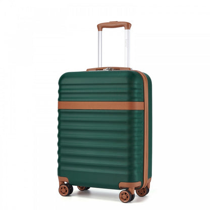 Kono KSK2484 Cabin Luggage in Green and Tan (55x39x20cm) - Expandable Lightweight Hard Shell Suitcase with TSA Lock