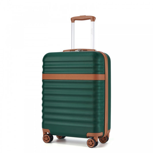 Kono KSK2484 Cabin Luggage in Green and Tan (55x39x20cm) - Expandable Lightweight Hard Shell Suitcase with TSA Lock