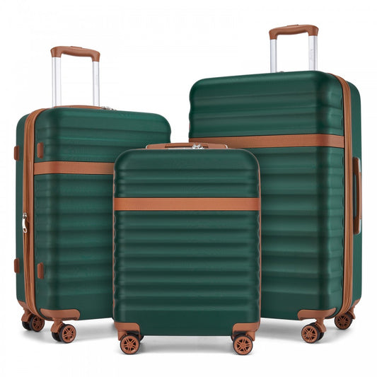 Kono KSK2484 3-Piece Luggage Set in Green and Tan - Expandable Lightweight Hard Shell Suitcase with TSA Lock