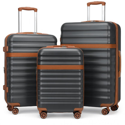 Kono KSK2484 3-Piece Luggage Set in Grey and Tan - Expandable Lightweight Hard Shell Suitcase with TSA Lock