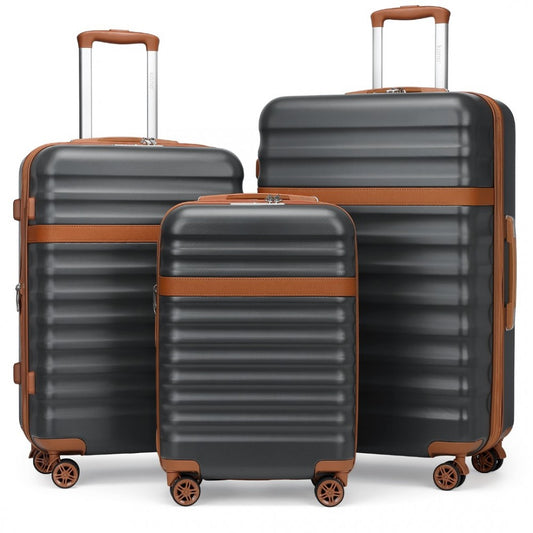 Kono KSK2484 3-Piece Luggage Set in Grey and Tan - Expandable Lightweight Hard Shell Suitcase with TSA Lock