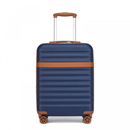 Kono KSK2484 Cabin Luggage in Navy and Tan (55x39x20cm) - Expandable Lightweight Hard Shell Suitcase with TSA Lock