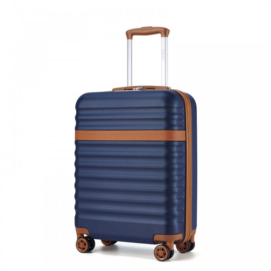 Kono KSK2484 Cabin Luggage in Navy and Tan (55x39x20cm) - Expandable Lightweight Hard Shell Suitcase with TSA Lock