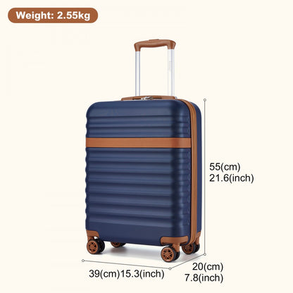 Kono KSK2484 Cabin Luggage in Navy and Tan (55x39x20cm) - Expandable Lightweight Hard Shell Suitcase with TSA Lock