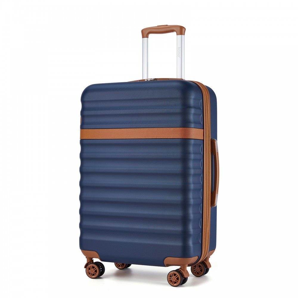 Kono KSK2484 Large Luggage in Navy and Tan (75x47.5x29.5cm) - Expandable Lightweight Hard Shell Suitcase with TSA Lock