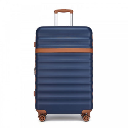 Kono KSK2484 Large Luggage in Navy and Tan (75x47.5x29.5cm) - Expandable Lightweight Hard Shell Suitcase with TSA Lock