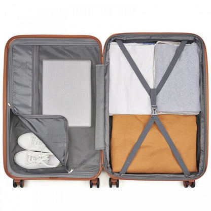 Kono KSK2484 Large Luggage in Navy and Tan (75x47.5x29.5cm) - Expandable Lightweight Hard Shell Suitcase with TSA Lock