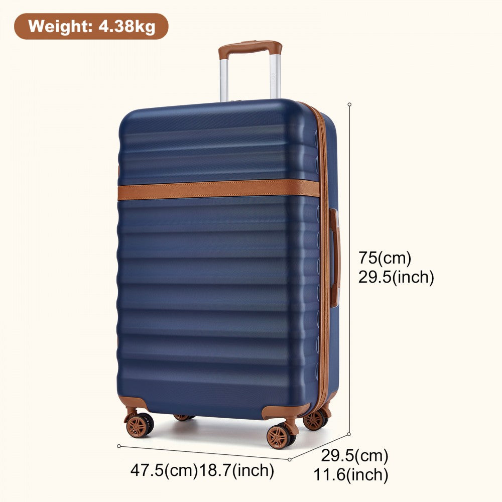 Kono KSK2484 Large Luggage in Navy and Tan (75x47.5x29.5cm) - Expandable Lightweight Hard Shell Suitcase with TSA Lock