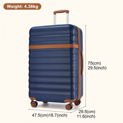 Kono KSK2484 Large Luggage in Navy and Tan (75x47.5x29.5cm) - Expandable Lightweight Hard Shell Suitcase with TSA Lock