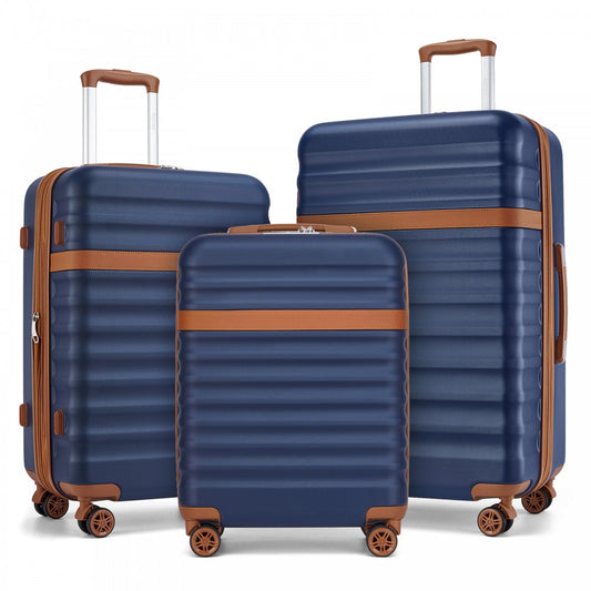 Kono KSK2484 3-Piece Luggage Set in Navy and Tan - Expandable Lightweight Hard Shell Suitcase with TSA Lock