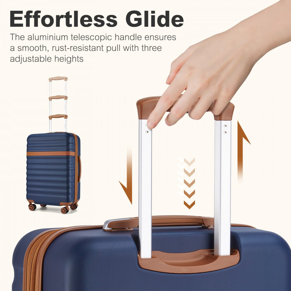 Kono KSK2484 Large Luggage in Navy and Tan (75x47.5x29.5cm) - Expandable Lightweight Hard Shell Suitcase with TSA Lock