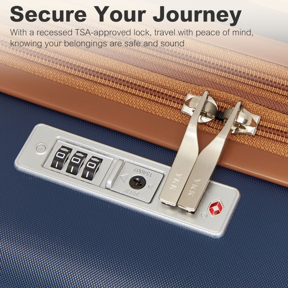 Kono KSK2484 Large Luggage in Navy and Tan (75x47.5x29.5cm) - Expandable Lightweight Hard Shell Suitcase with TSA Lock