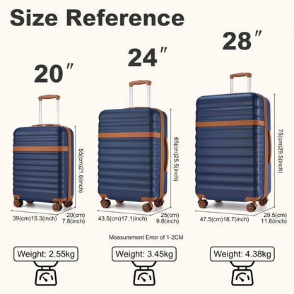 Kono KSK2484 3-Piece Luggage Set in Navy and Tan - Expandable Lightweight Hard Shell Suitcase with TSA Lock