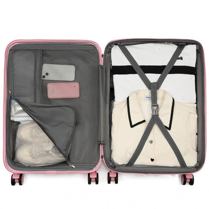 Kono KSK2484 3-Piece Luggage Set in Pink - Expandable Lightweight Hard Shell Suitcase with TSA Lock