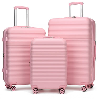 Kono KSK2484 3-Piece Luggage Set in Pink - Expandable Lightweight Hard Shell Suitcase with TSA Lock