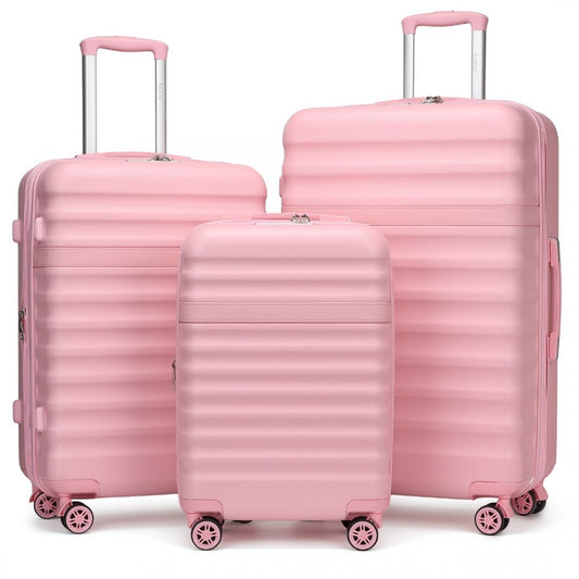 Kono KSK2484 3-Piece Luggage Set in Pink - Expandable Lightweight Hard Shell Suitcase with TSA Lock