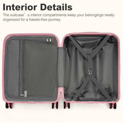 Kono KSK2484 3-Piece Luggage Set in Pink - Expandable Lightweight Hard Shell Suitcase with TSA Lock