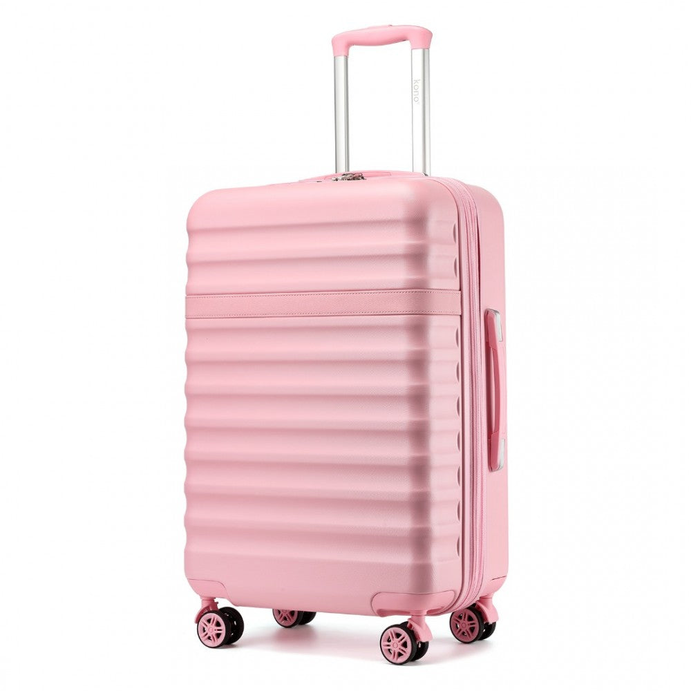 Kono KSK2484 3-Piece Luggage Set in Pink - Expandable Lightweight Hard Shell Suitcase with TSA Lock