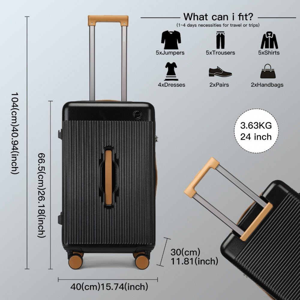 Kono KSK2488 Mid-Size Luggage in Black and Tan (66.5x40x30cm) - Durable Hard Shell Check-In Suitcase with TSA Lock and Multi-Handle Design