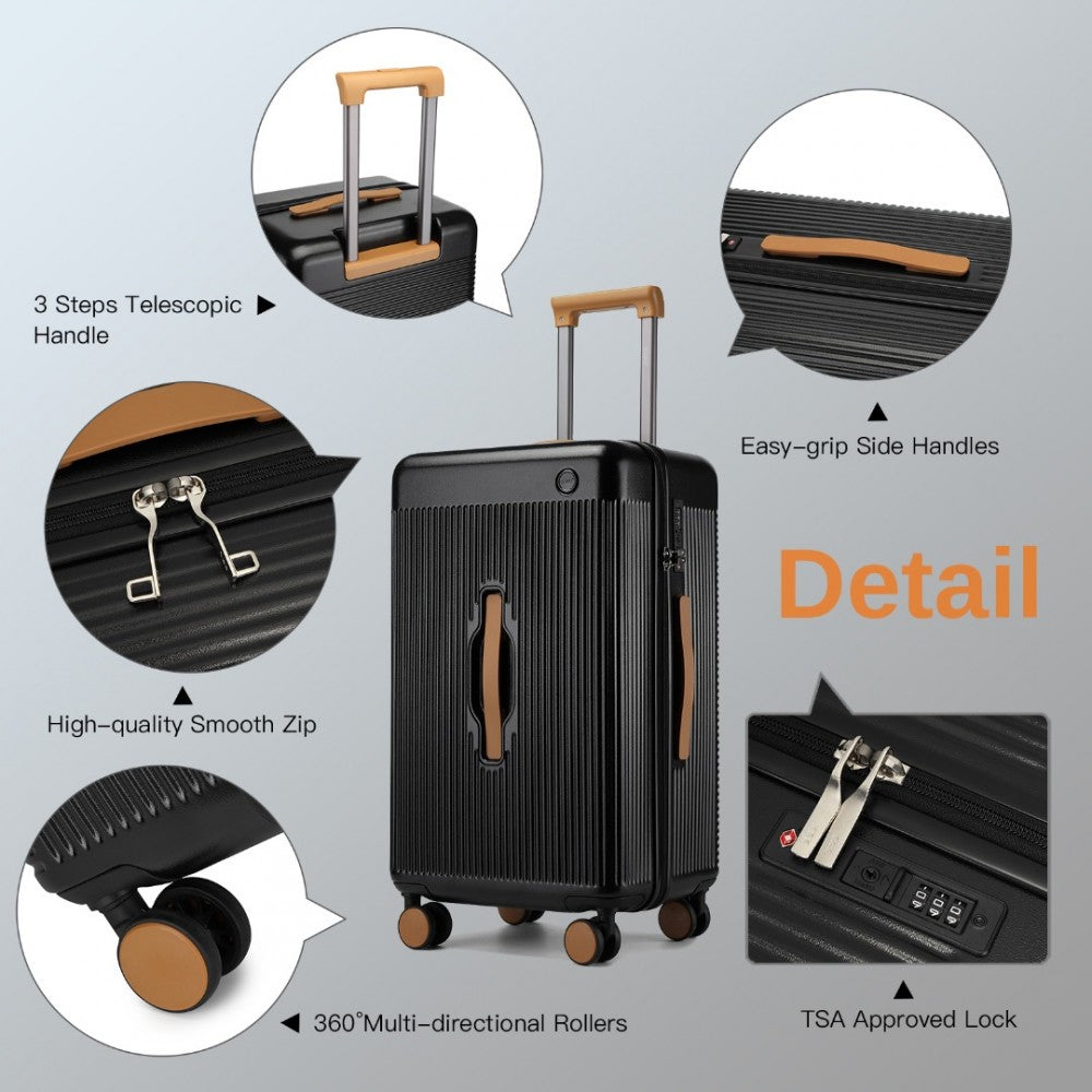 Kono KSK2488 Mid-Size Luggage in Black and Tan (66.5x40x30cm) - Durable Hard Shell Check-In Suitcase with TSA Lock and Multi-Handle Design