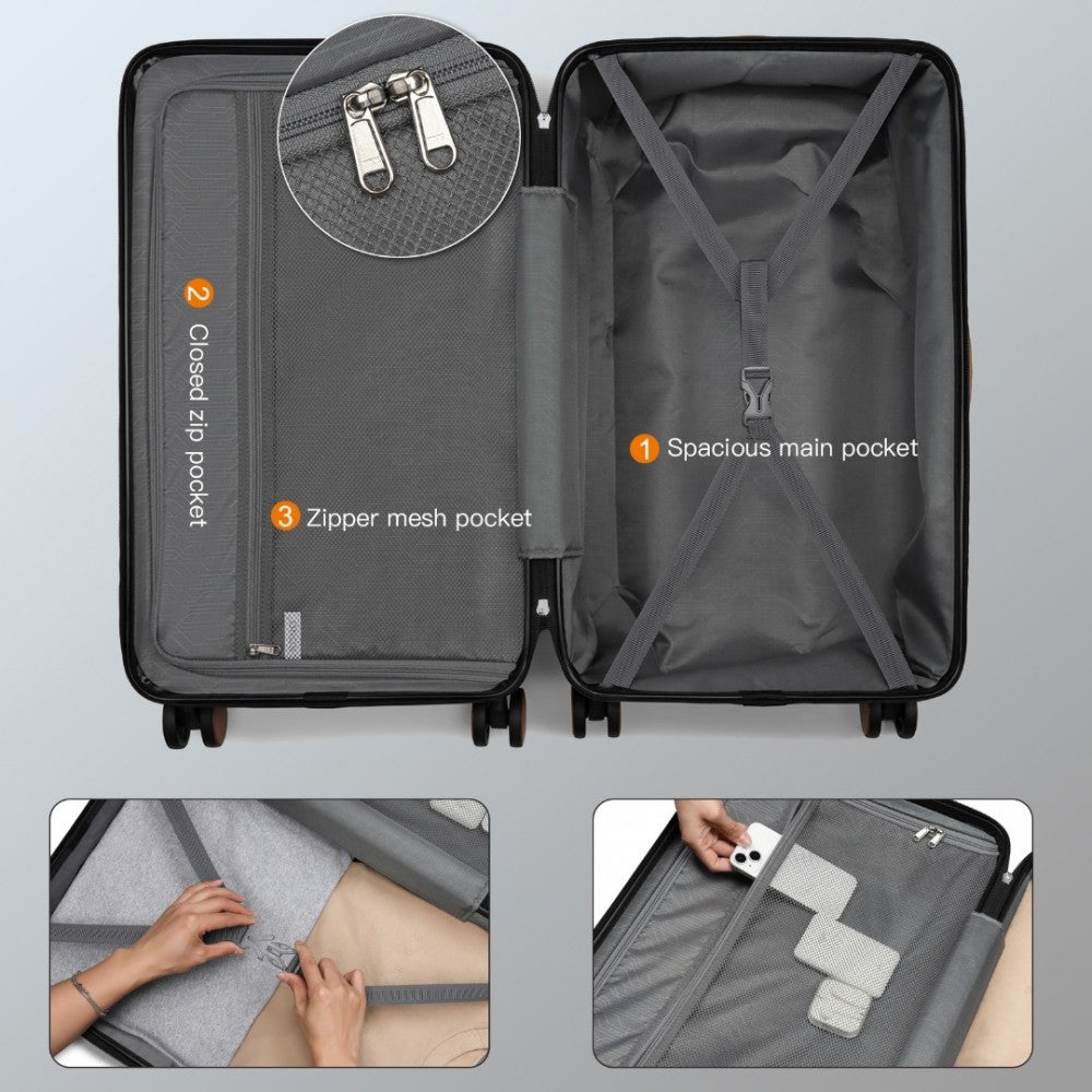 Kono KSK2488 Mid-Size Luggage in Black and Tan (66.5x40x30cm) - Durable Hard Shell Check-In Suitcase with TSA Lock and Multi-Handle Design