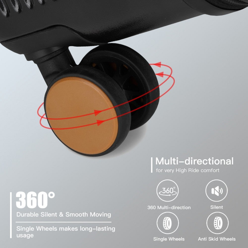 Kono KSK2488 Mid-Size Luggage in Black and Tan (66.5x40x30cm) - Durable Hard Shell Check-In Suitcase with TSA Lock and Multi-Handle Design