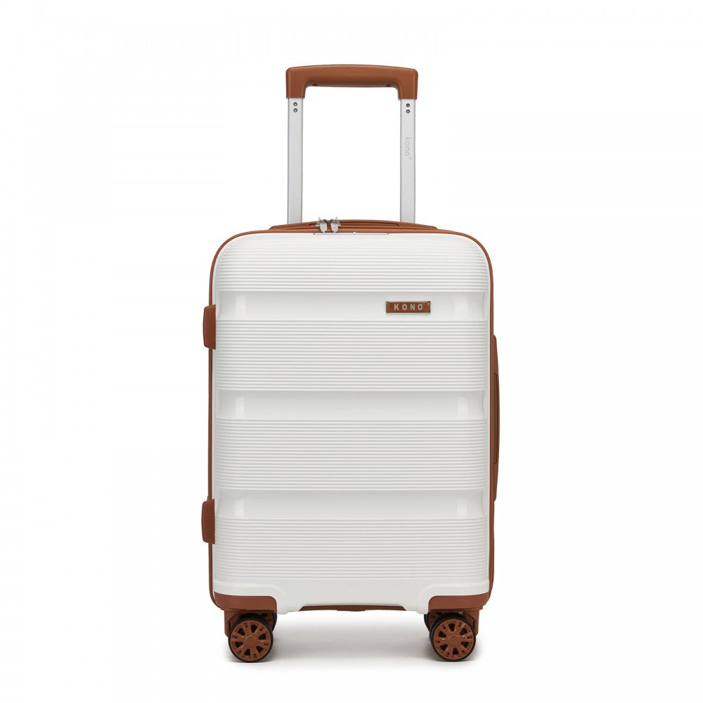 Kono KSK2492 Cabin Luggage in Cream and Tan (55x38x20 cm) - PP Hardshell Lightweight and Durable - Features TSA Lock & 360° Spinner Silent Wheels