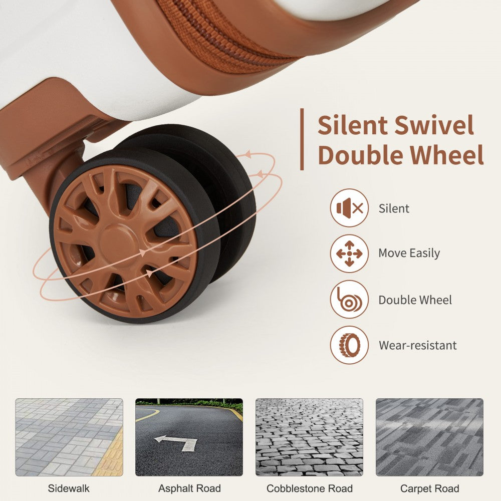 Kono KSK2492 Cabin Luggage in Cream and Tan (55x38x20 cm) - PP Hardshell Lightweight and Durable - Features TSA Lock & 360° Spinner Silent Wheels