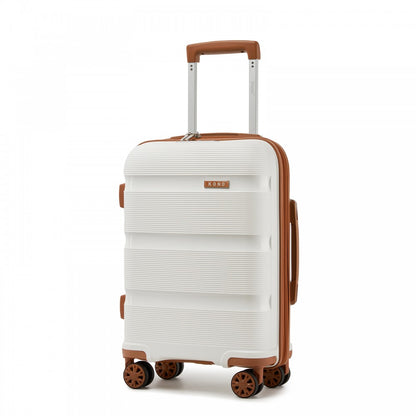 Kono KSK2492 Cabin Luggage in Cream and Tan (55x38x20 cm) - PP Hardshell Lightweight and Durable - Features TSA Lock & 360° Spinner Silent Wheels
