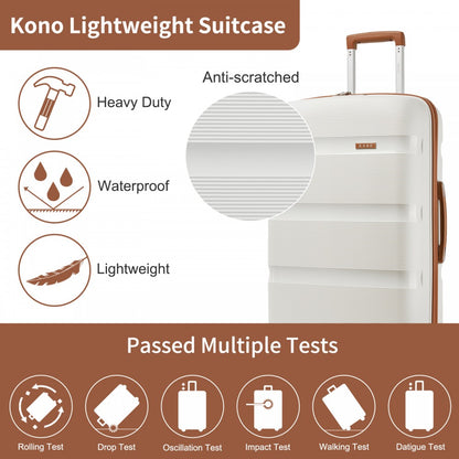 Kono KSK2492 Cabin Luggage in Cream and Tan (55x38x20 cm) - PP Hardshell Lightweight and Durable - Features TSA Lock & 360° Spinner Silent Wheels