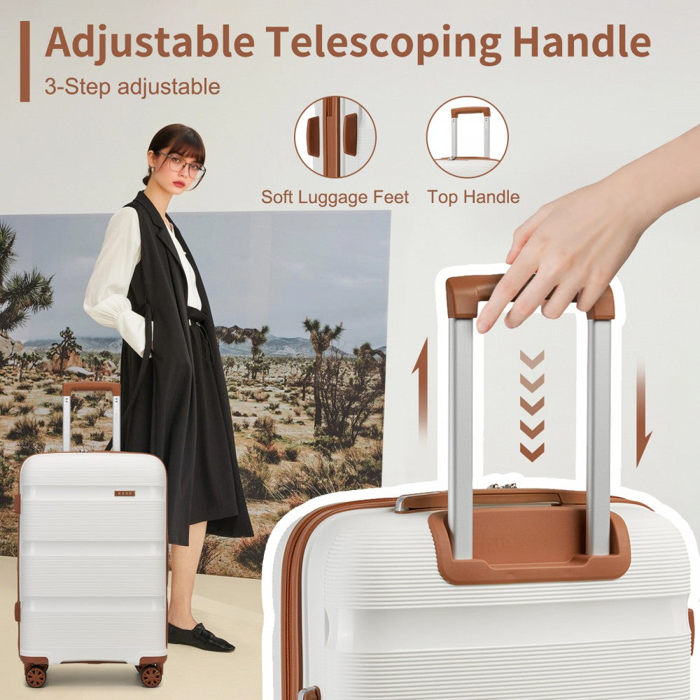 Kono KSK2492 Cabin Luggage in Cream and Tan (55x38x20 cm) - PP Hardshell Lightweight and Durable - Features TSA Lock & 360° Spinner Silent Wheels