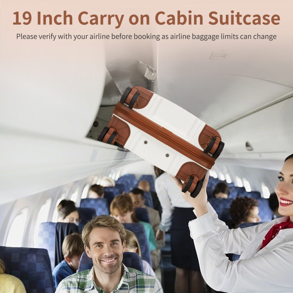 Kono KSK2492 Cabin Luggage in Cream and Tan (55x38x20 cm) - PP Hardshell Lightweight and Durable - Features TSA Lock & 360° Spinner Silent Wheels