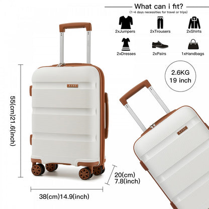 Kono KSK2492 Cabin Luggage in Cream and Tan (55x38x20 cm) - PP Hardshell Lightweight and Durable - Features TSA Lock & 360° Spinner Silent Wheels