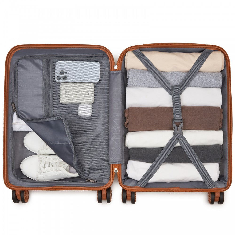 Kono KSK2492 Cabin Luggage in Cream and Tan (55x38x20 cm) - PP Hardshell Lightweight and Durable - Features TSA Lock & 360° Spinner Silent Wheels